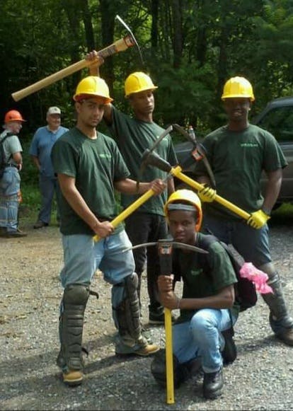 Roger Osorio (left) in the early days of his journey, on Groundwork Hudson Valley's Green Team.