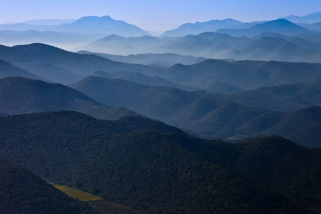 mountain range covered in fog
