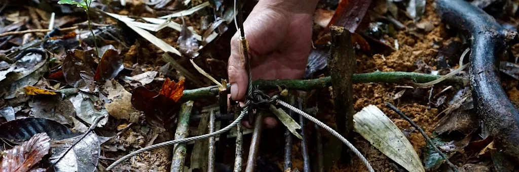 person holding wires in the ground
