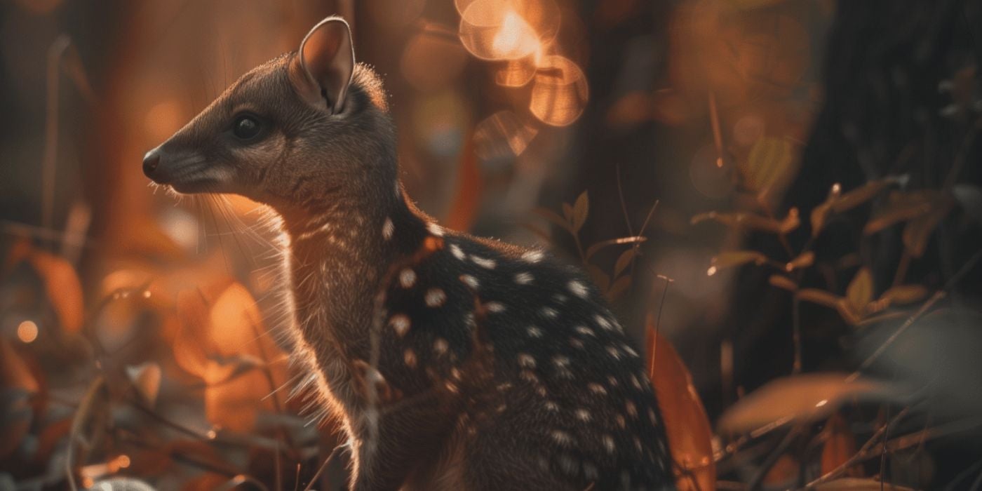 northern quoll in autumn woodland
